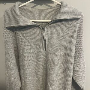 aerie Light Gray Half-Zip Waffle Knit Pullover
